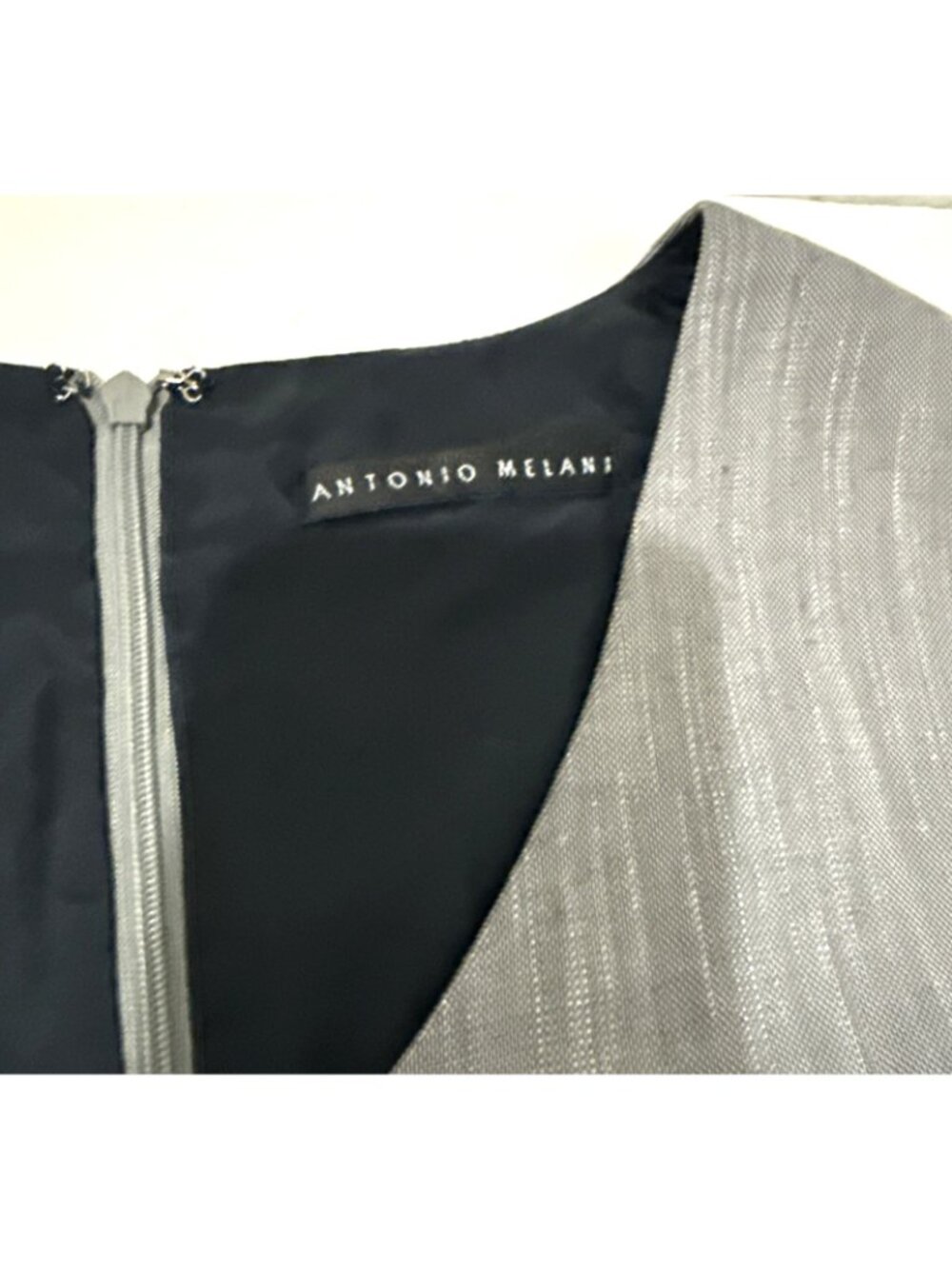 Antonio Melani Dress Navy Blue Gray Sheath Short Peplum Empire Size 14 - Picture 4 of 14